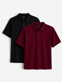 Classic Polo T-Shirt (Pack of 2) | 100% Cotton | Black & Maroon