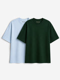 Relaxed Fit T-Shirt (Pack of 2) | 100% Cotton | Powder Blue & Green