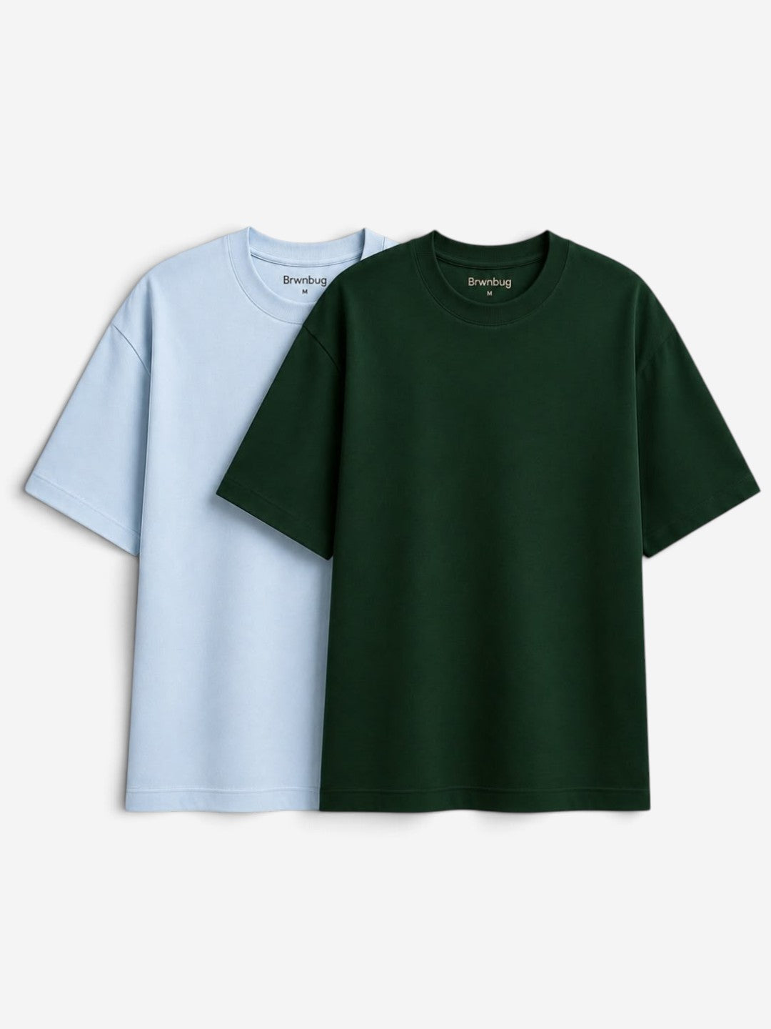 Relaxed Fit T-Shirt (Pack of 2) | 100% Cotton | Powder Blue & Green
