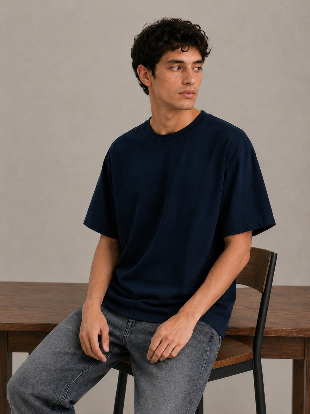 Relaxed Fit T Shirt (Navy Blue)