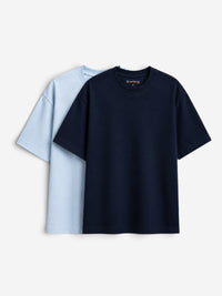 Relaxed Fit T-Shirt (Pack of 2) | 100% Cotton | Powder Blue & Navy Blue